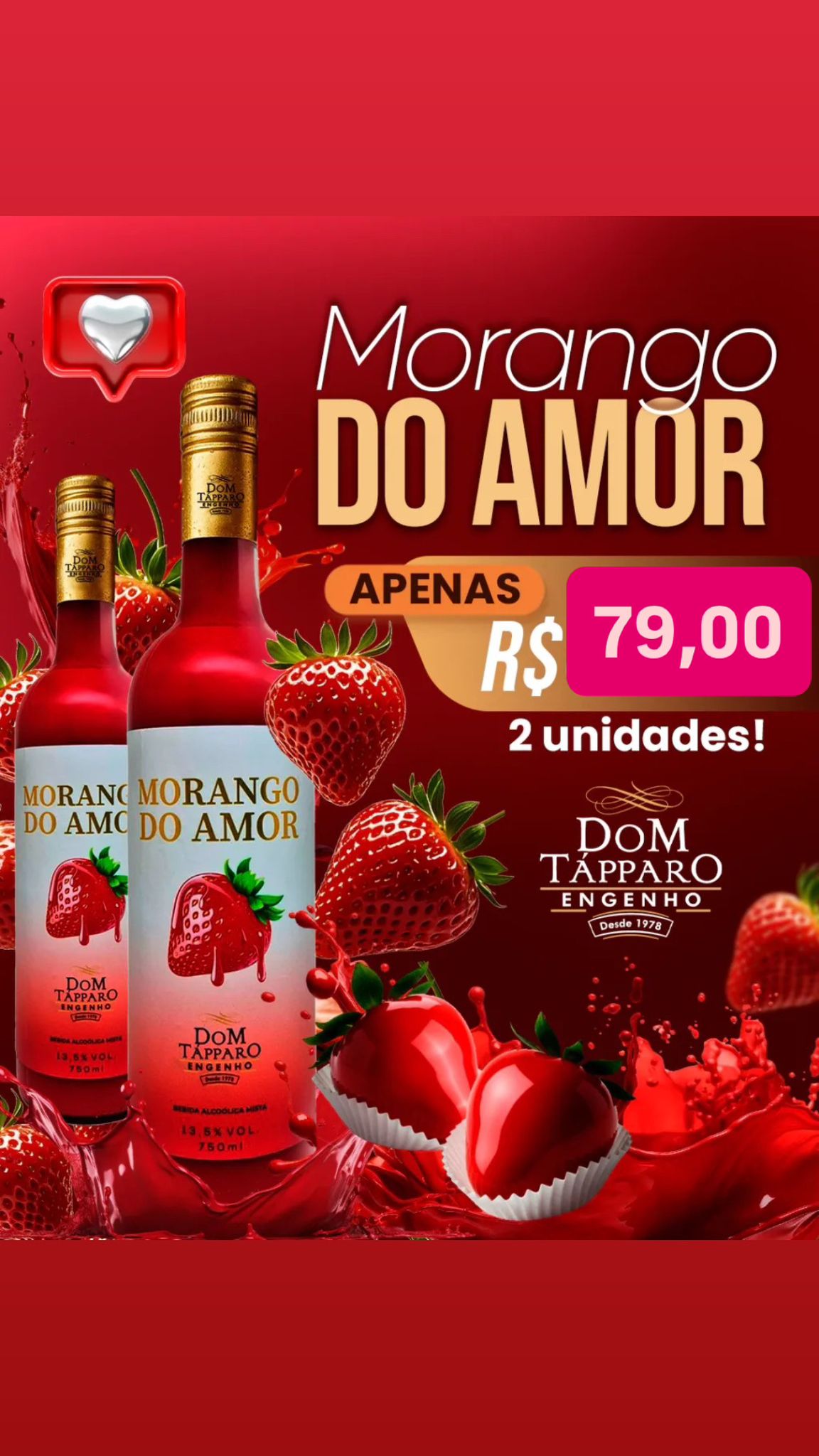 Morango Lovers –Bebida Alcoólica Mista Morango do Amor - 750ML 2 Un.
